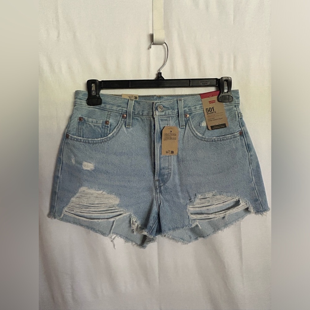 Levi's - Women's Light Blue Wash Distressed Denim Shorts